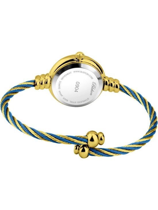 Women\'s Gold And Blue Analog Cable Cuff Arabic Numbers Rhinestone Bracelet Watch main image 5